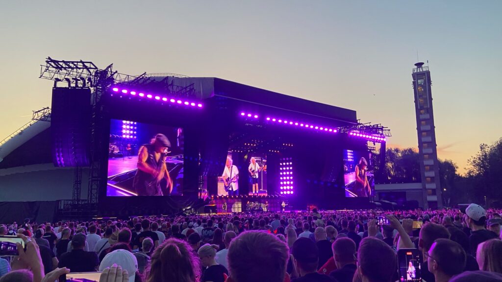 AC/DC performing live on stage during their concert in Tallinn