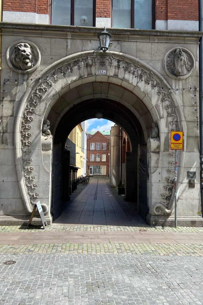 Beautiful architectural arch in a historic building in Malmö, Sweden