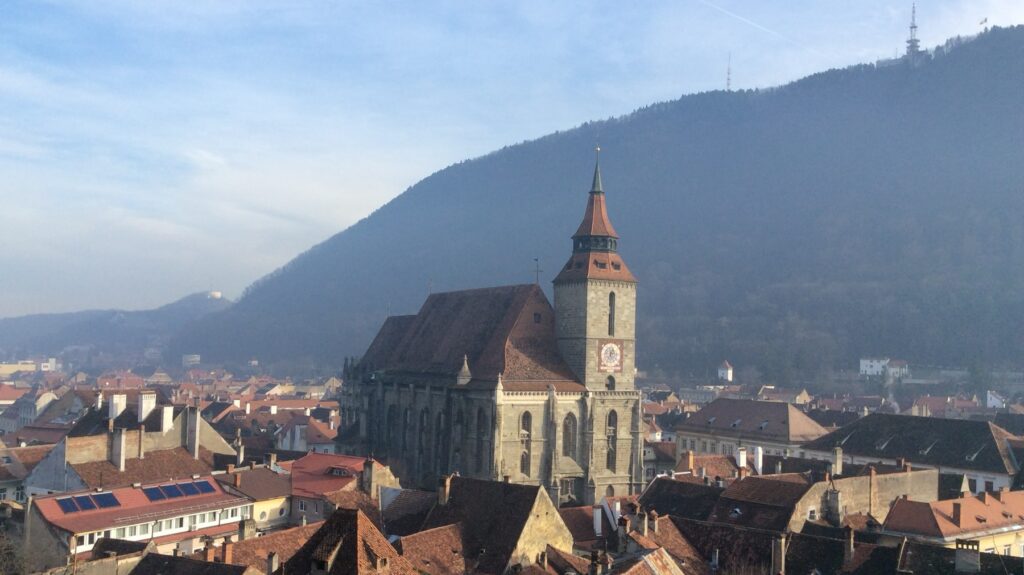 View over Brașov with the Black Church in the city center