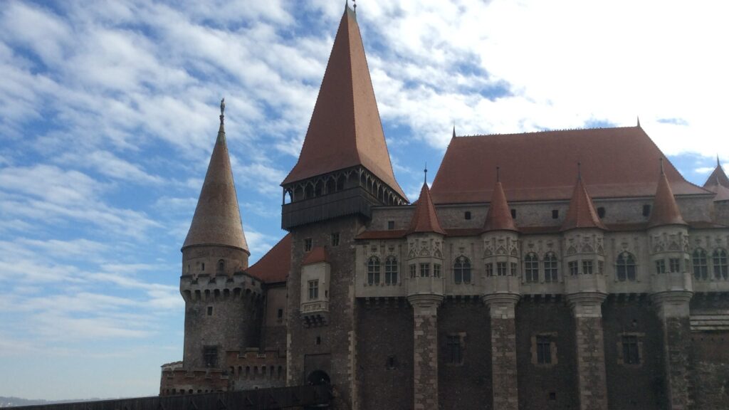 View of Corvin Castle in Hunedoara, Romania