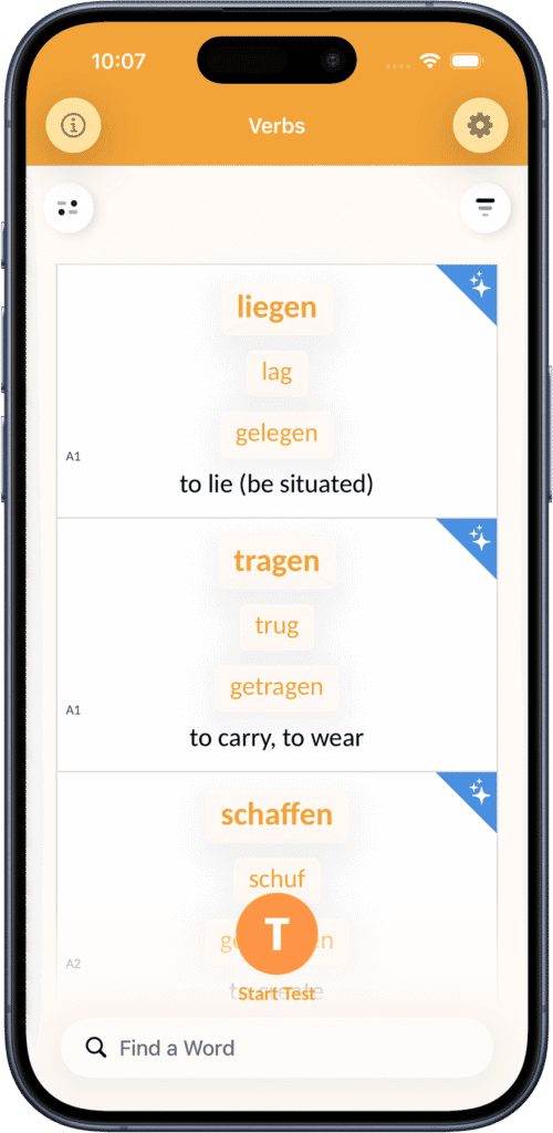 List of German irregular verbs in the app