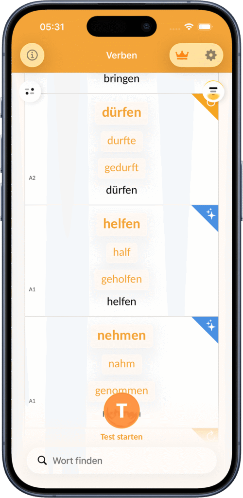 Liste der starken deutschen Verben in der App