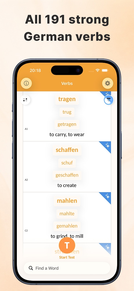 List of 191 German strong verbs in the app
