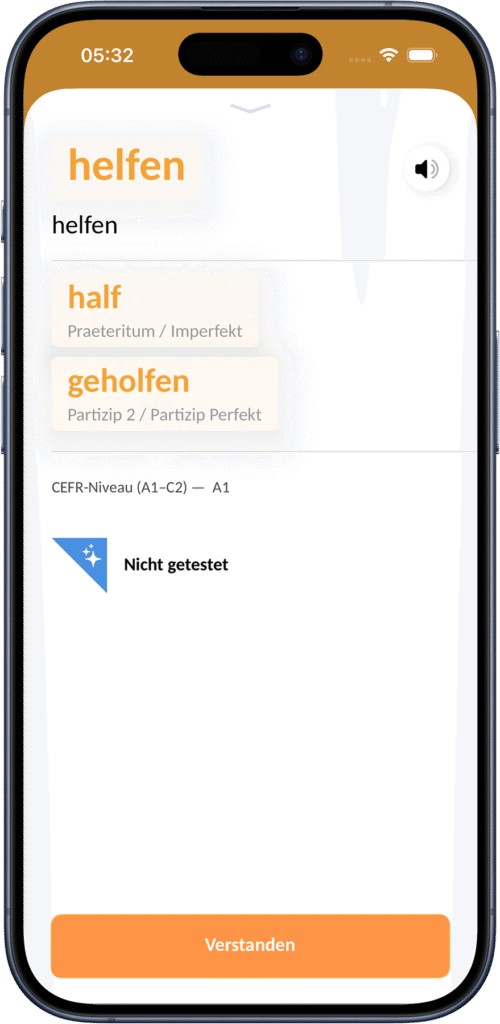 Detailansicht eines Verbs mit Lernstatus