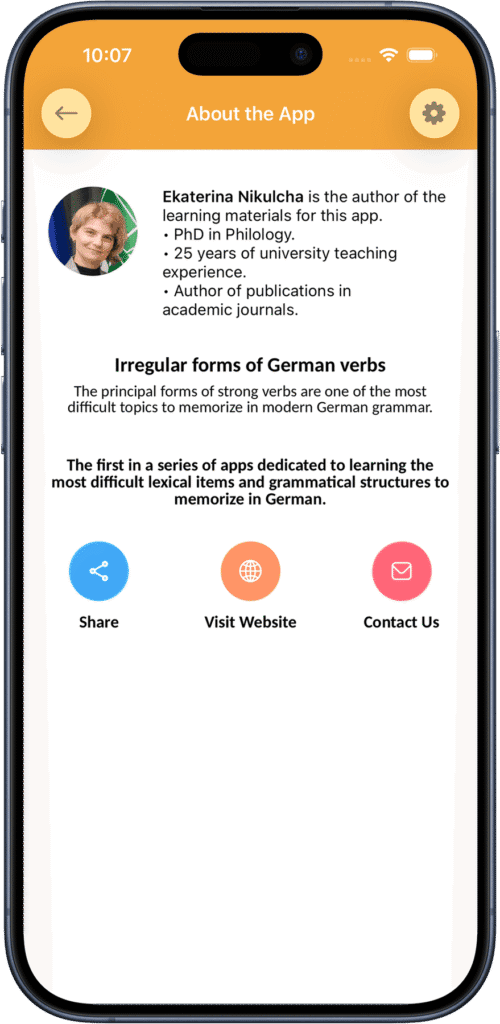 About screen with expert information
