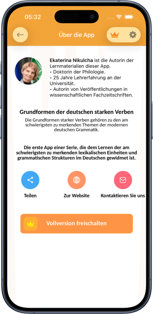 Informationsbildschirm der App mit Angaben zur Expertin