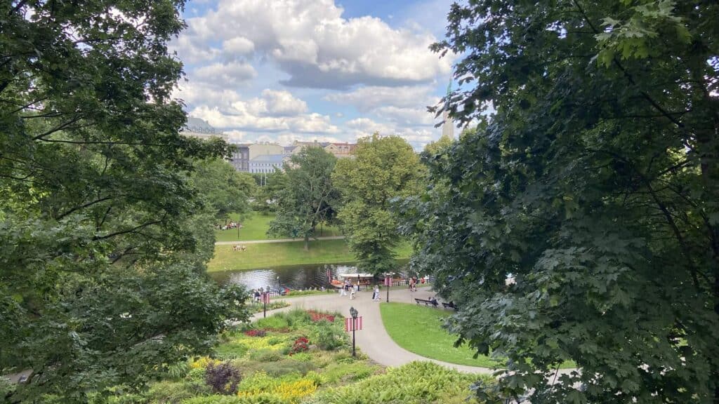 Green park area around the Riga City Canal