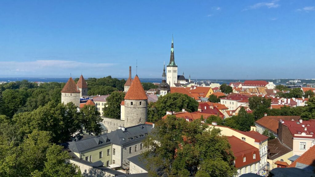 View over the rooftops of Tallinn Old Town from above