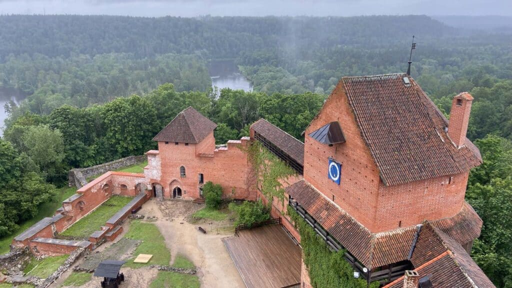 View of Turaida Castle and surrounding wild nature from above